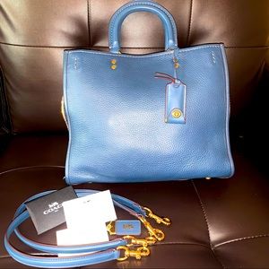 Coach 1941 Rogue 30 Glovetanned Pebble Satchel Dark Denim Brass